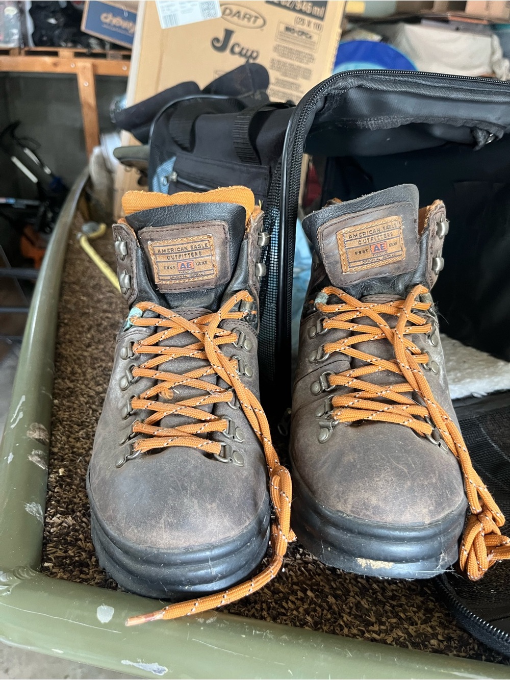 American Eagle Brown Leather Hiking Boots with Orange Laces Y2K